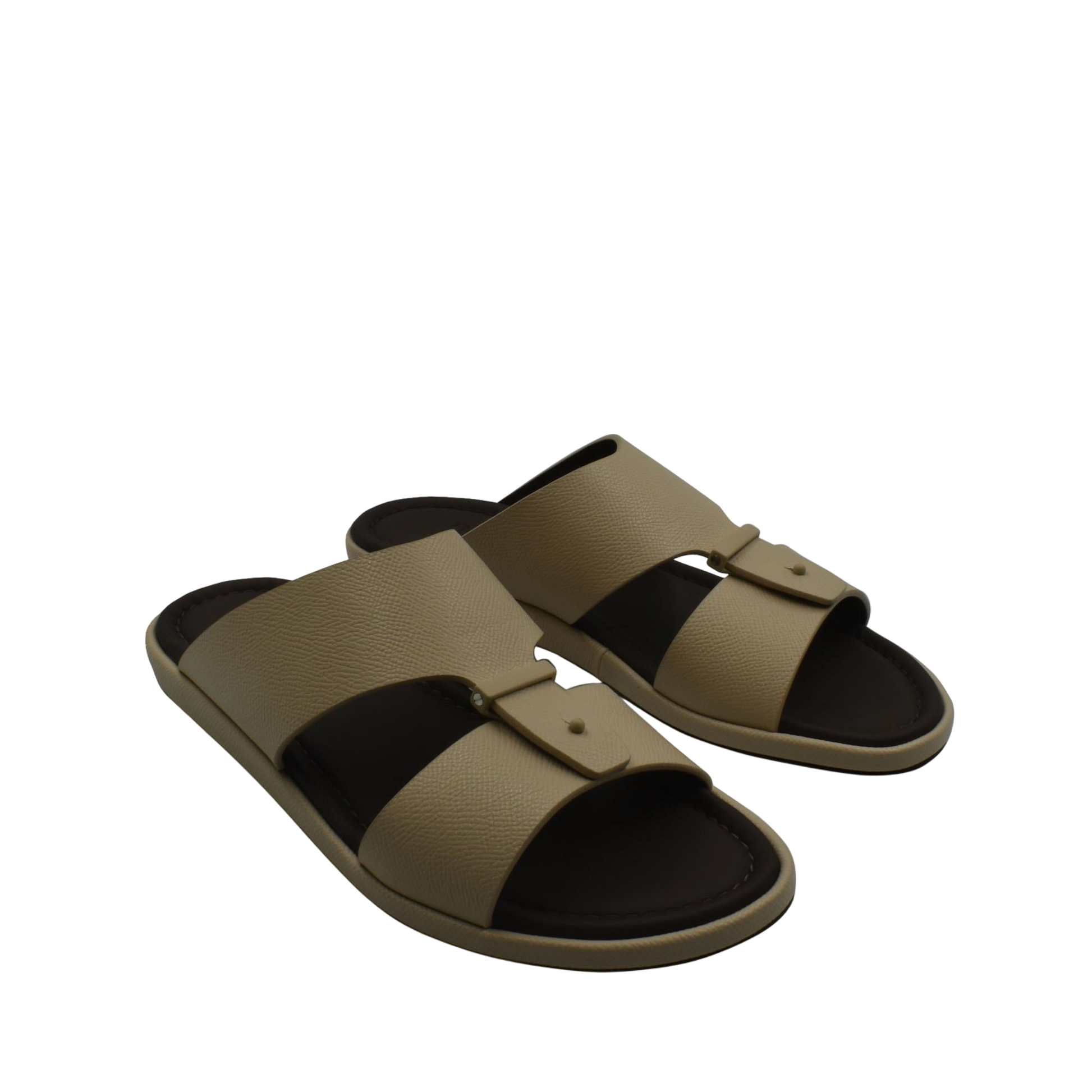 Beige premium leather sandal with open toe and adjustable strap for comfortable wear