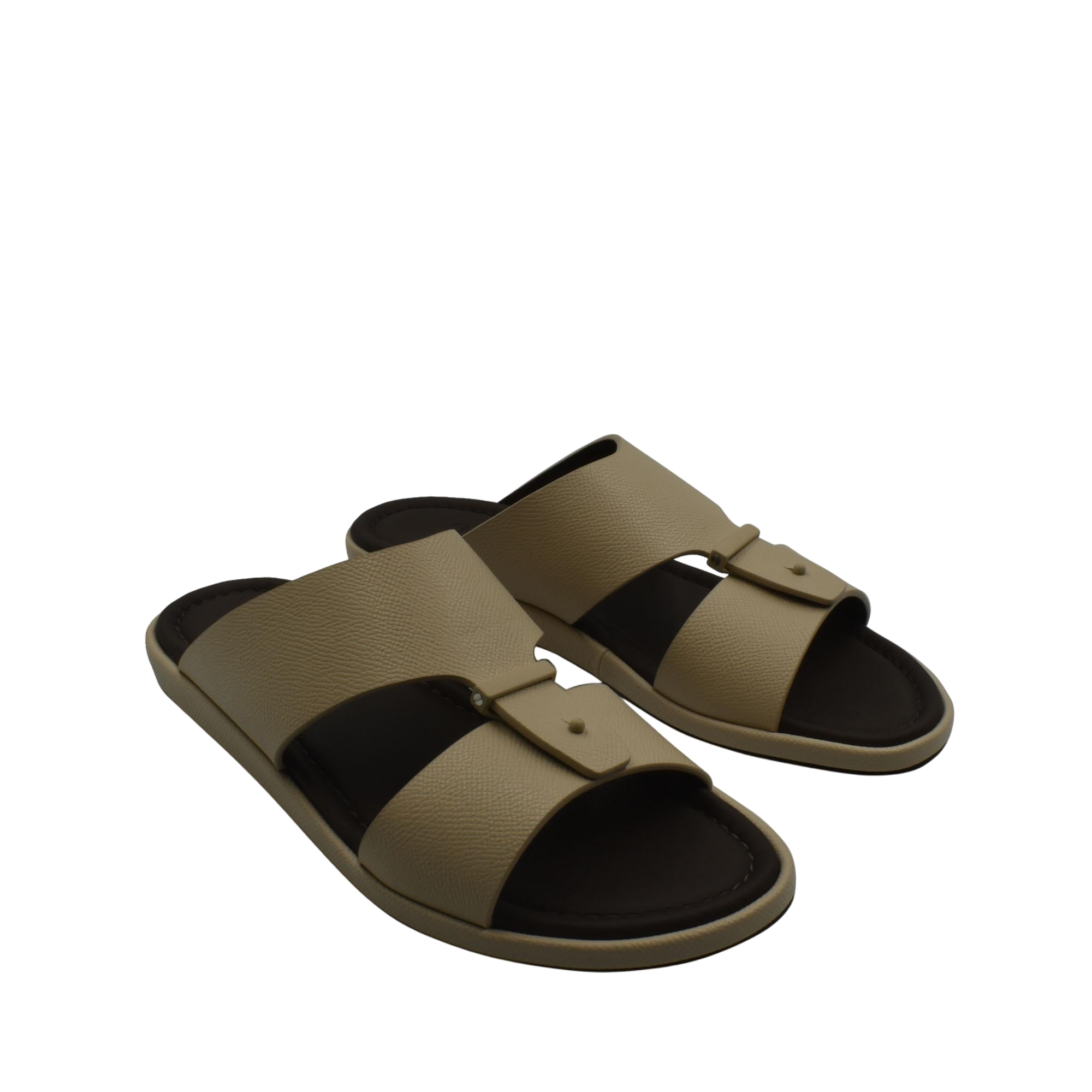 Beige premium leather sandal with open toe and adjustable strap for comfortable wear