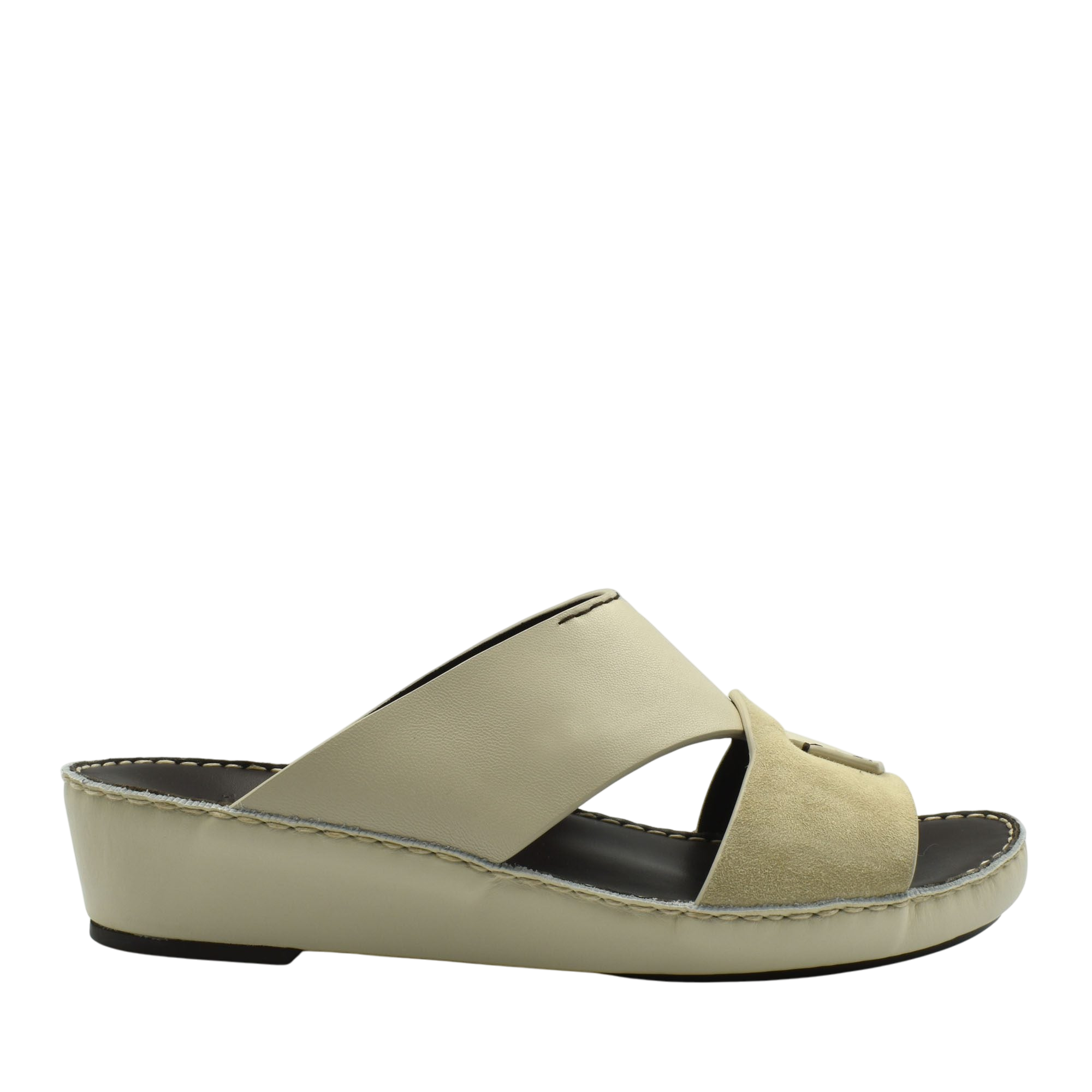 Beige slip-on premium Nappa leather shoes with cushioned sole and open toe design