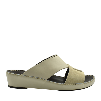 Beige slip-on premium Nappa leather shoes with cushioned sole and open toe design