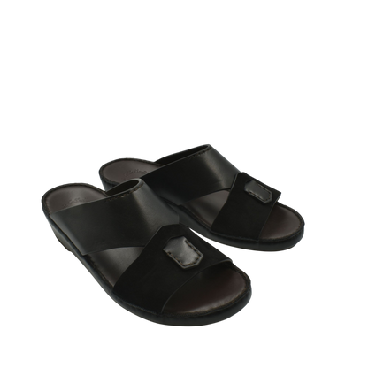 Black premium Nappa leather shoes slide sandals with open toe and cushioned footbed