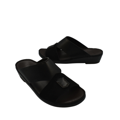 Black premium Nappa leather shoes slide sandals with open toe and cushioned sole