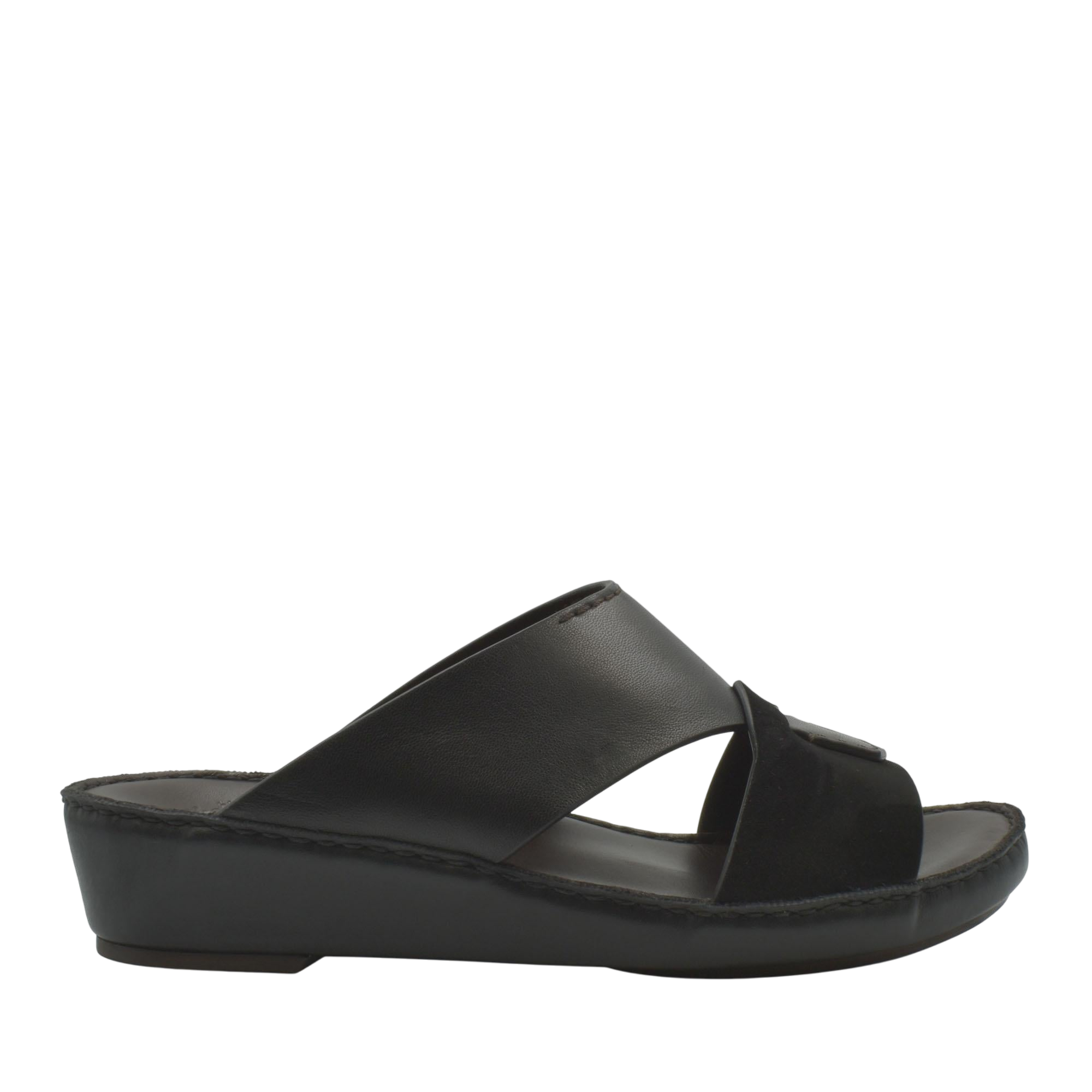 Black premium Nappa leather shoes with open toe and comfortable wedge sole from Private Collection