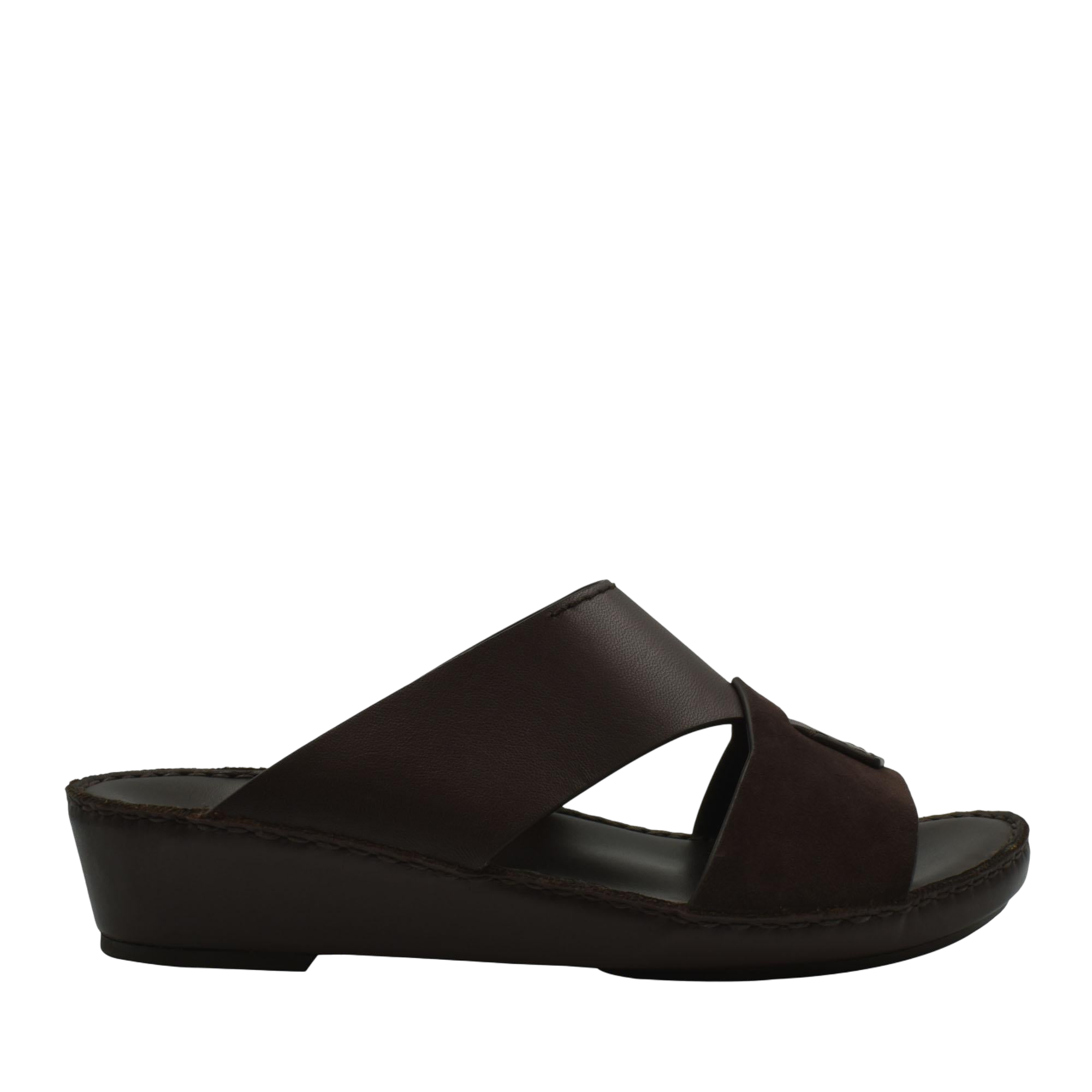 Brown premium Nappa leather shoes slide sandals with comfortable wedge sole