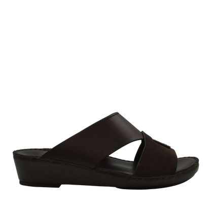 Brown premium Nappa leather shoes slide sandals with comfortable wedge sole