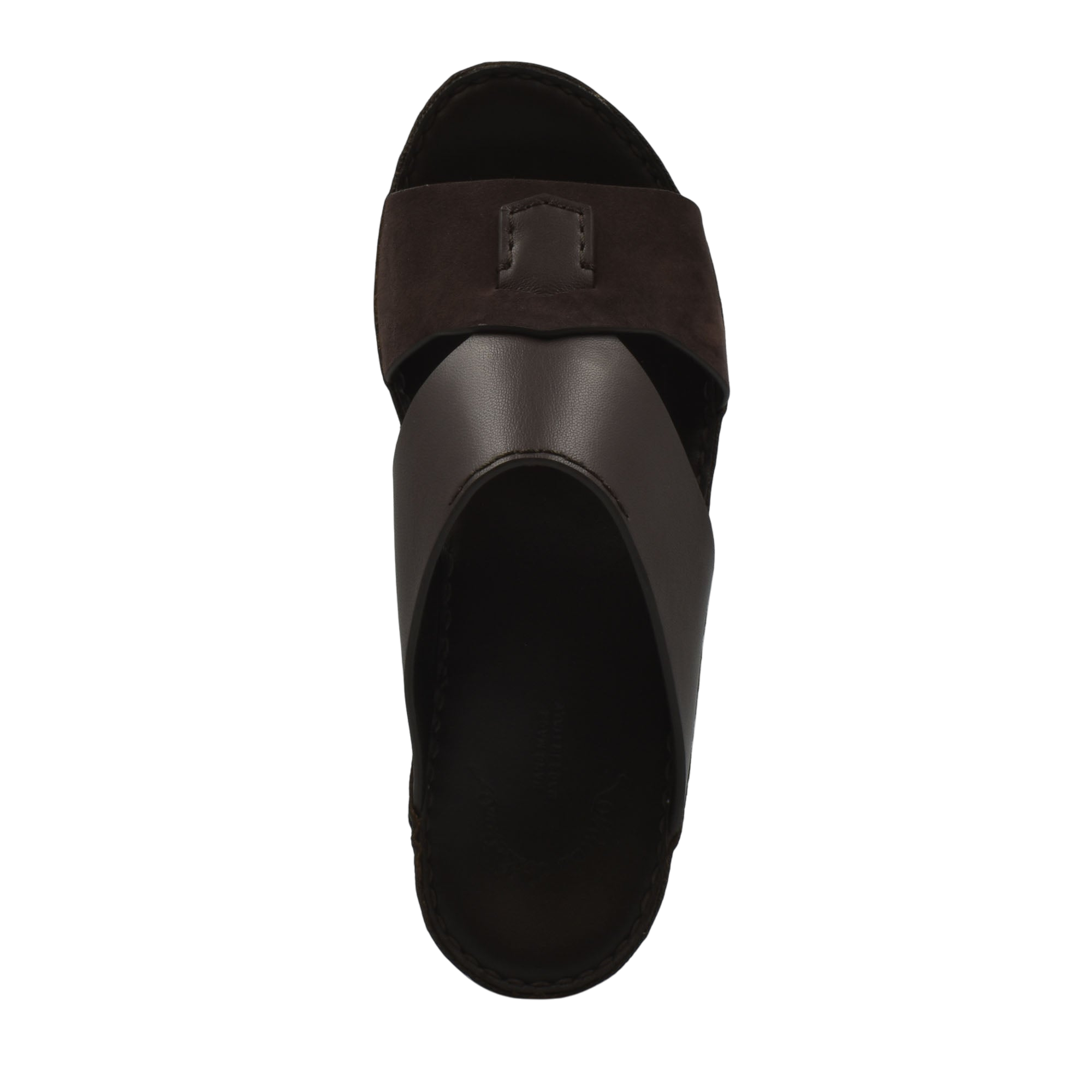 Top view of a dark brown premium Nappa leather shoes slip-on sandal from Private collection