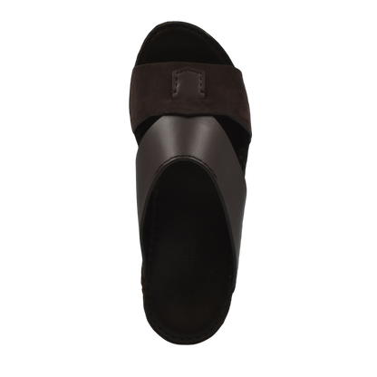 Top view of a dark brown premium Nappa leather shoes slip-on sandal from Private collection