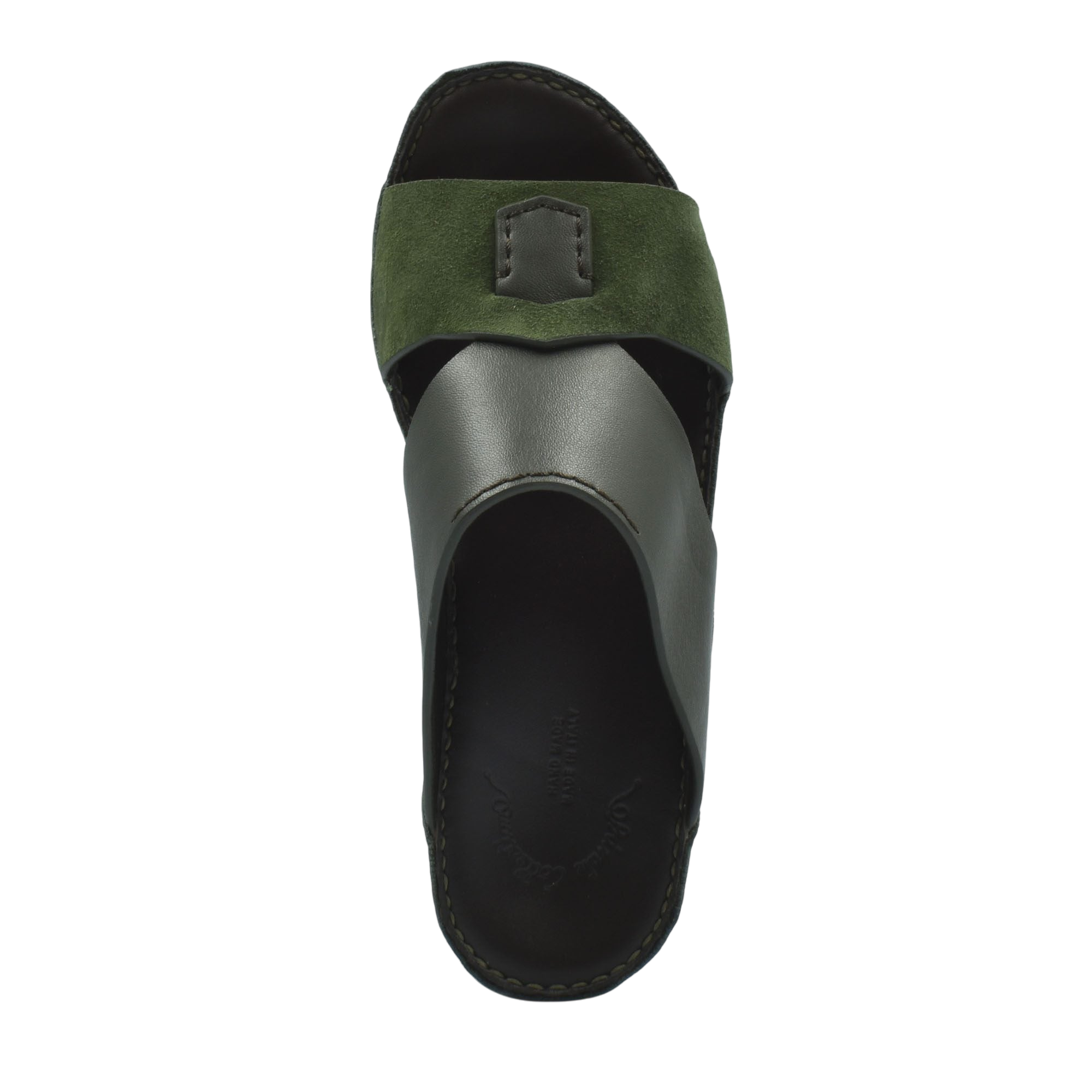 Men's premium Nappa leather shoes slide sandal in black and green from Private collection