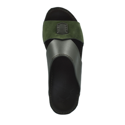 Men's premium Nappa leather shoes slide sandal in black and green from Private collection