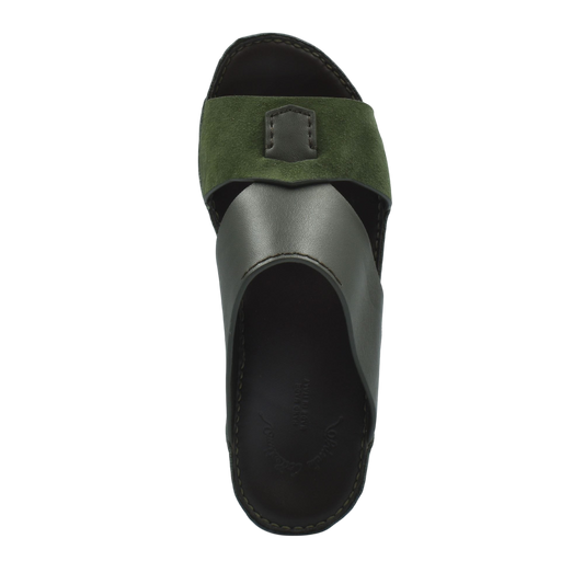 Men's premium Nappa leather shoes slide sandal in black and green from Private collection