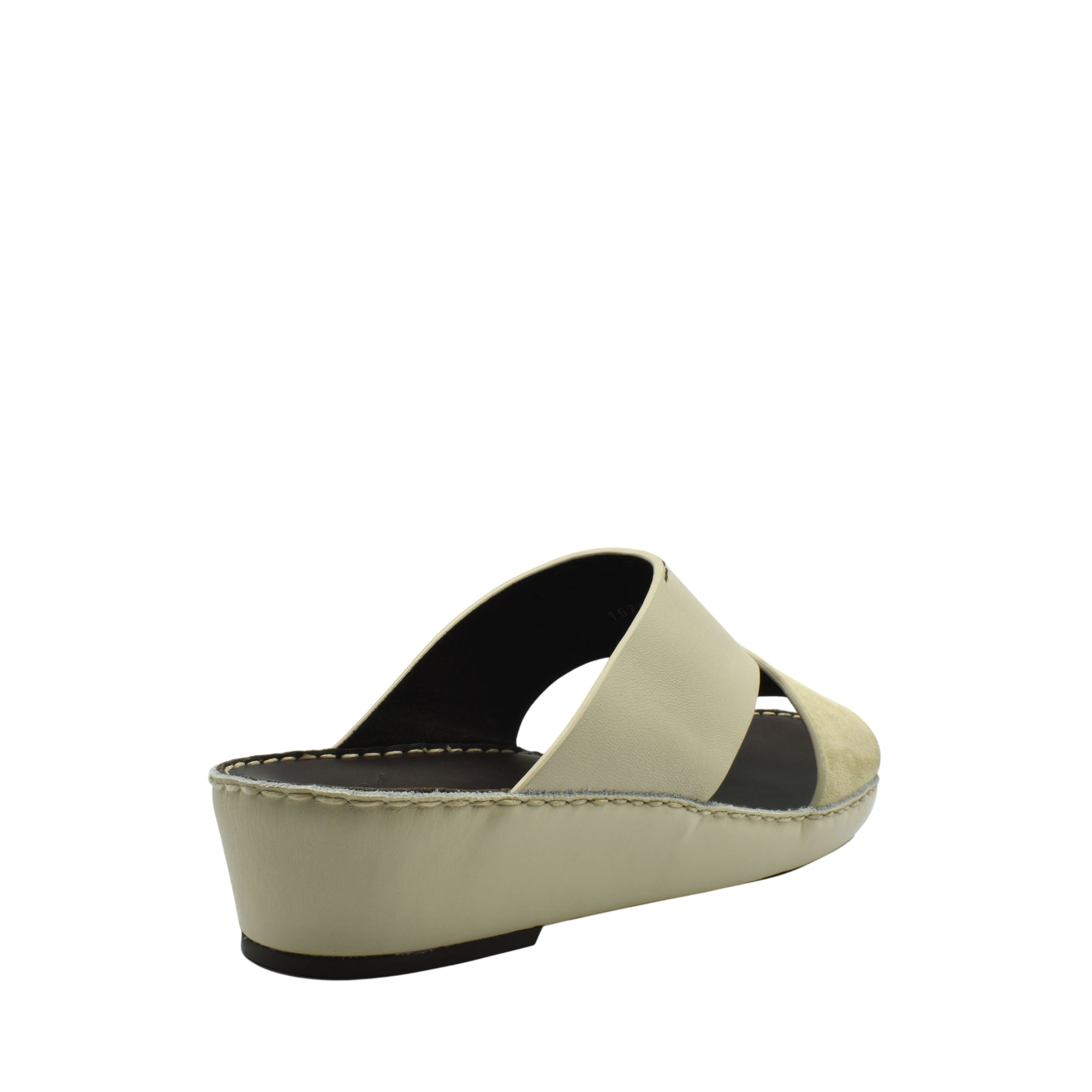 Beige open-toe premium Nappa leather shoes with wedge heel and slip-on design