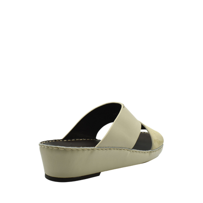 Beige open-toe premium Nappa leather shoes with wedge heel and slip-on design