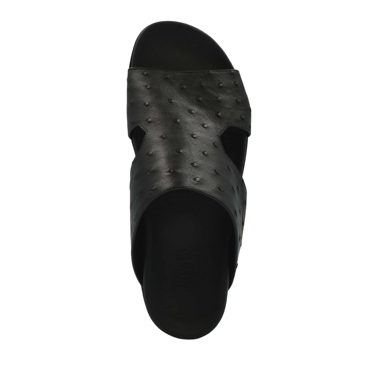 Black slide sandal made of premium ostrich leather footwear with textured pattern from private collection