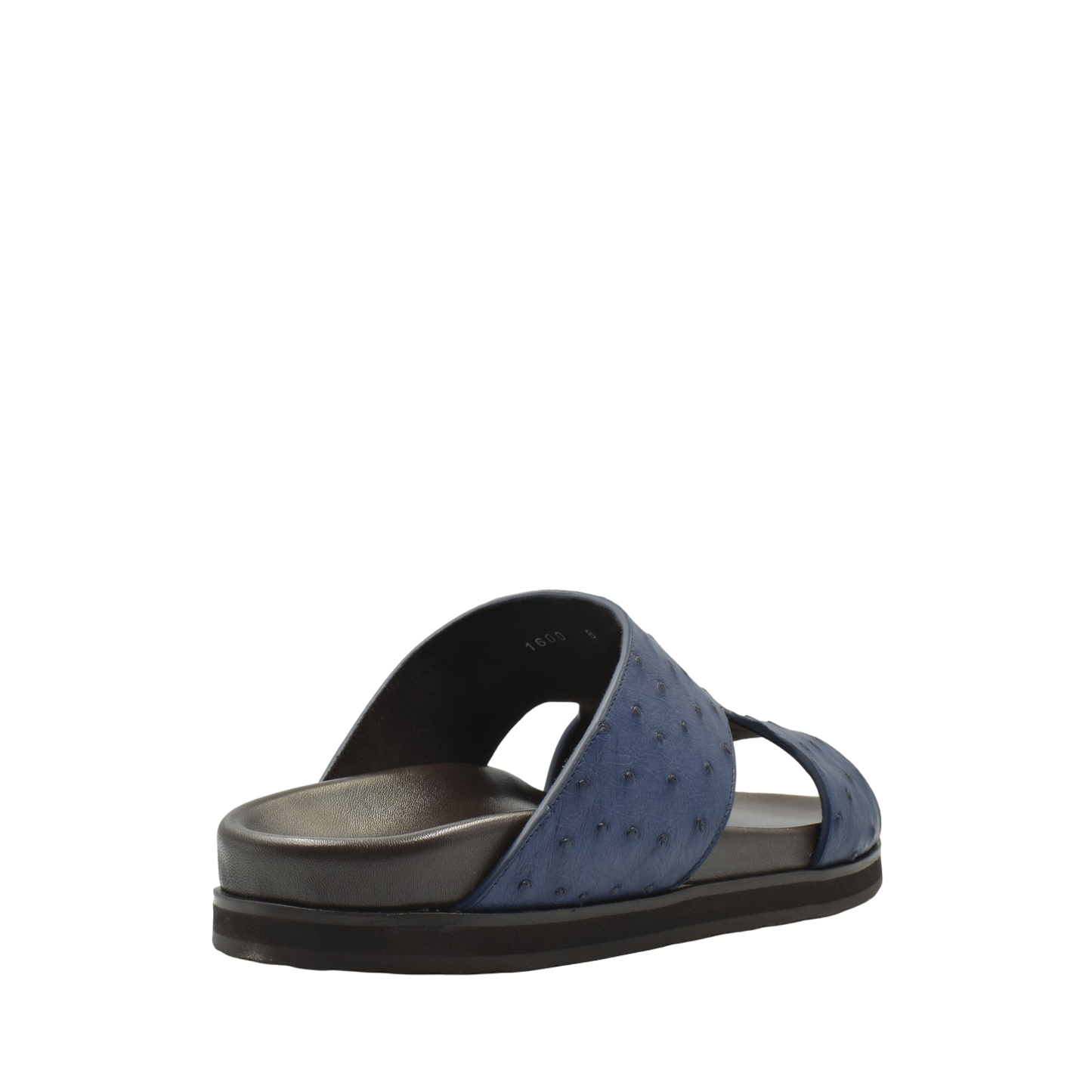 Blue slide sandal from private collection made with premium ostrich leather footwear material