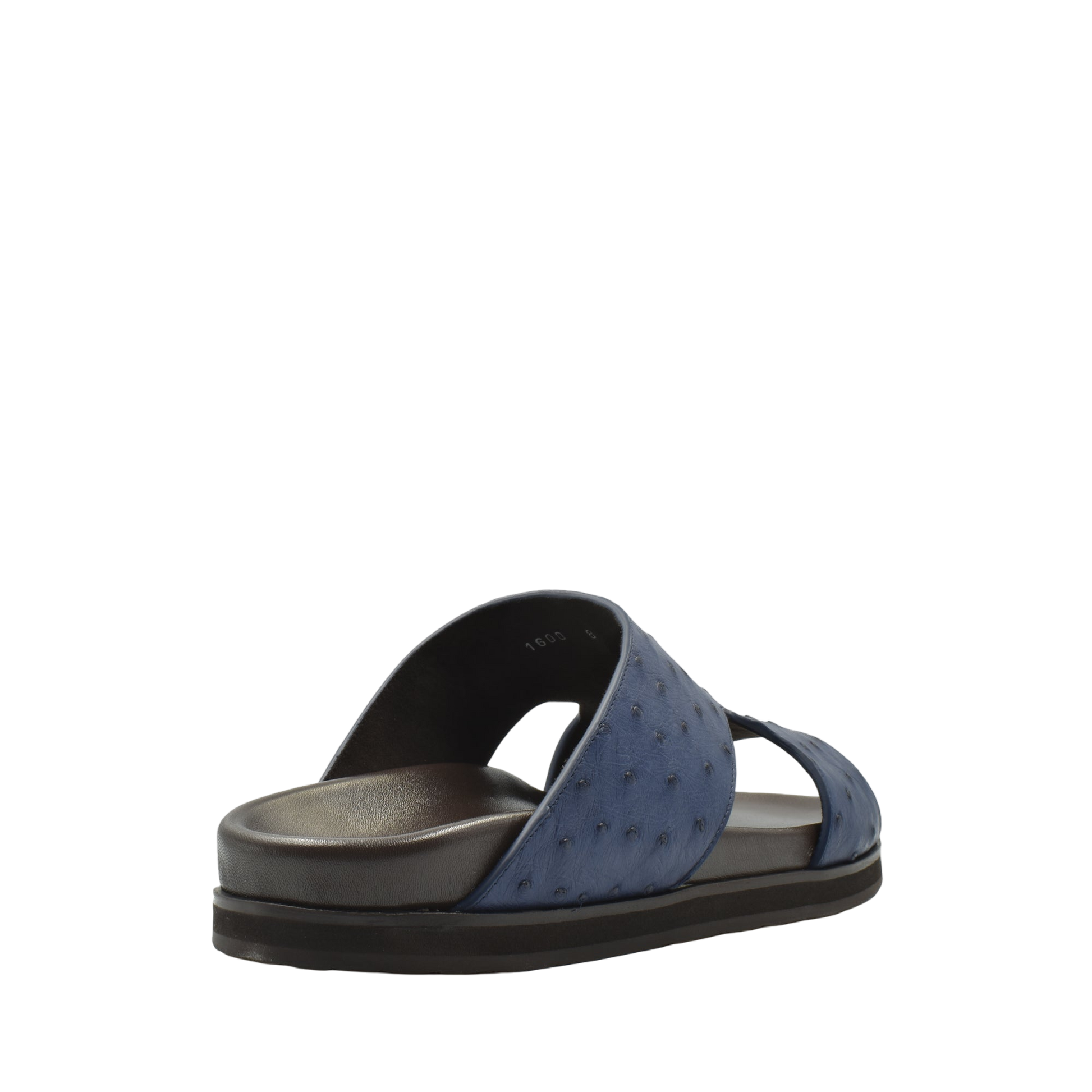 Blue slide sandal from private collection made with premium ostrich leather footwear material
