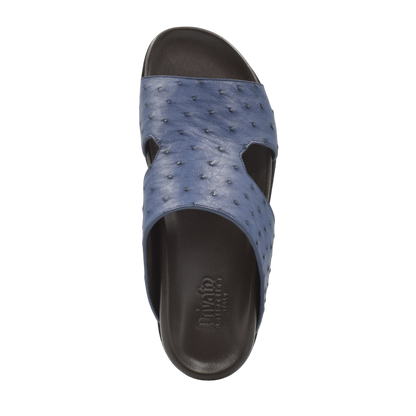 Blue slip-on premium ostrich leather footwear sandal with black sole from Private Collection