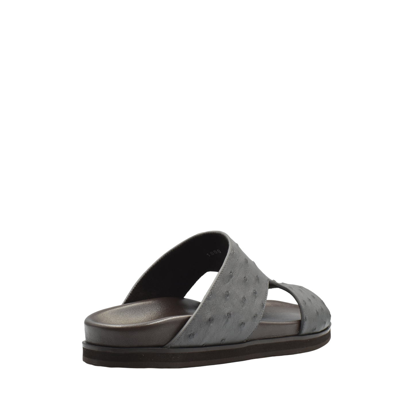 Gray slide sandal made from premium ostrich leather footwear with open toe and cushioned sole