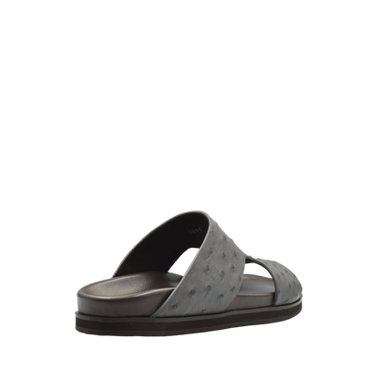 Gray slide sandal made from premium ostrich leather footwear with open toe and cushioned sole