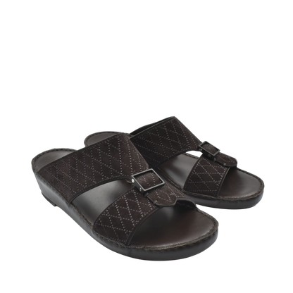 Black premium suede sandals with quilted straps and adjustable buckle from Private Collection