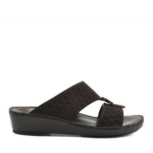 Black premium suede sandals with quilted straps and wedge sole from Private Collection