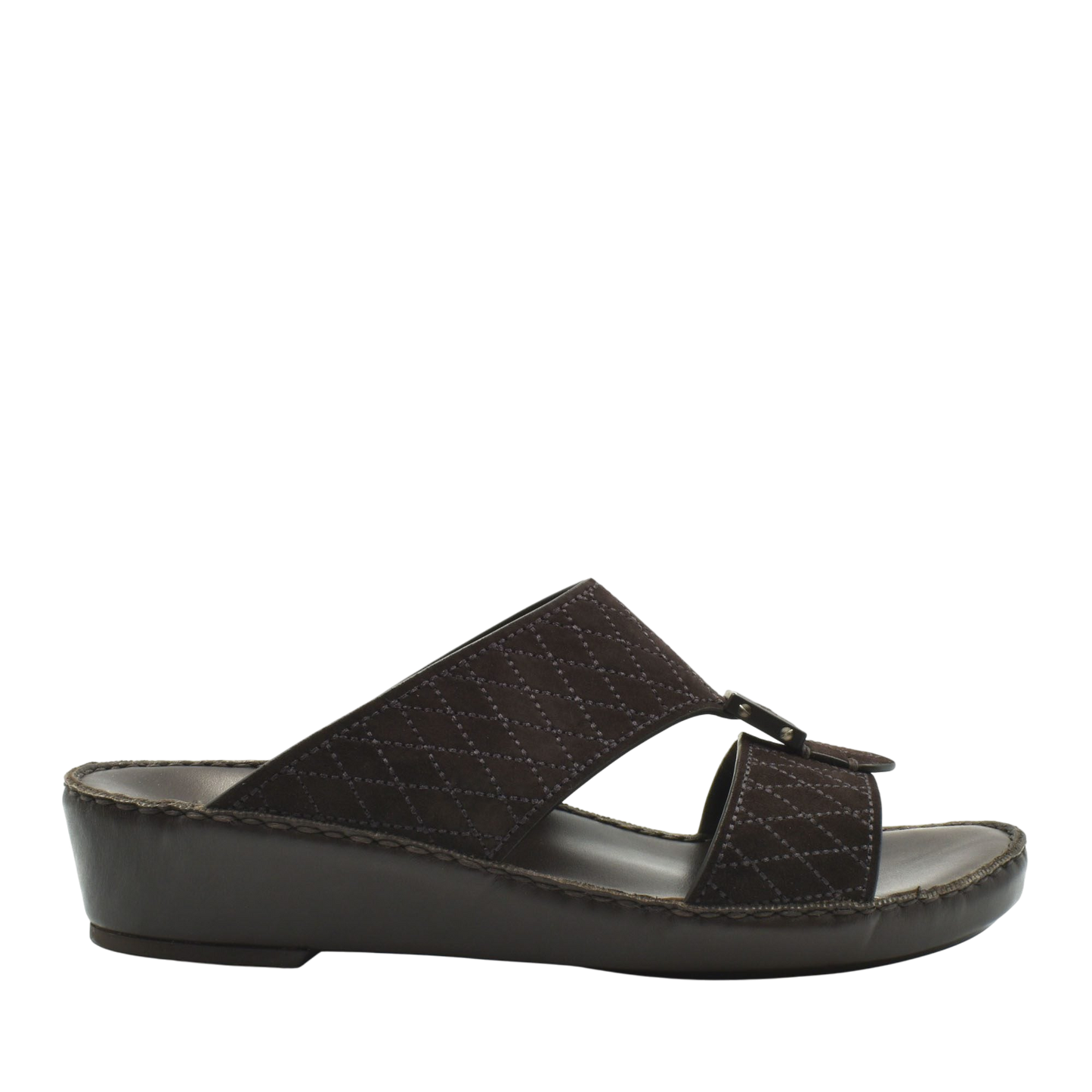 Black premium suede sandals with quilted straps and wedge sole from Private Collection