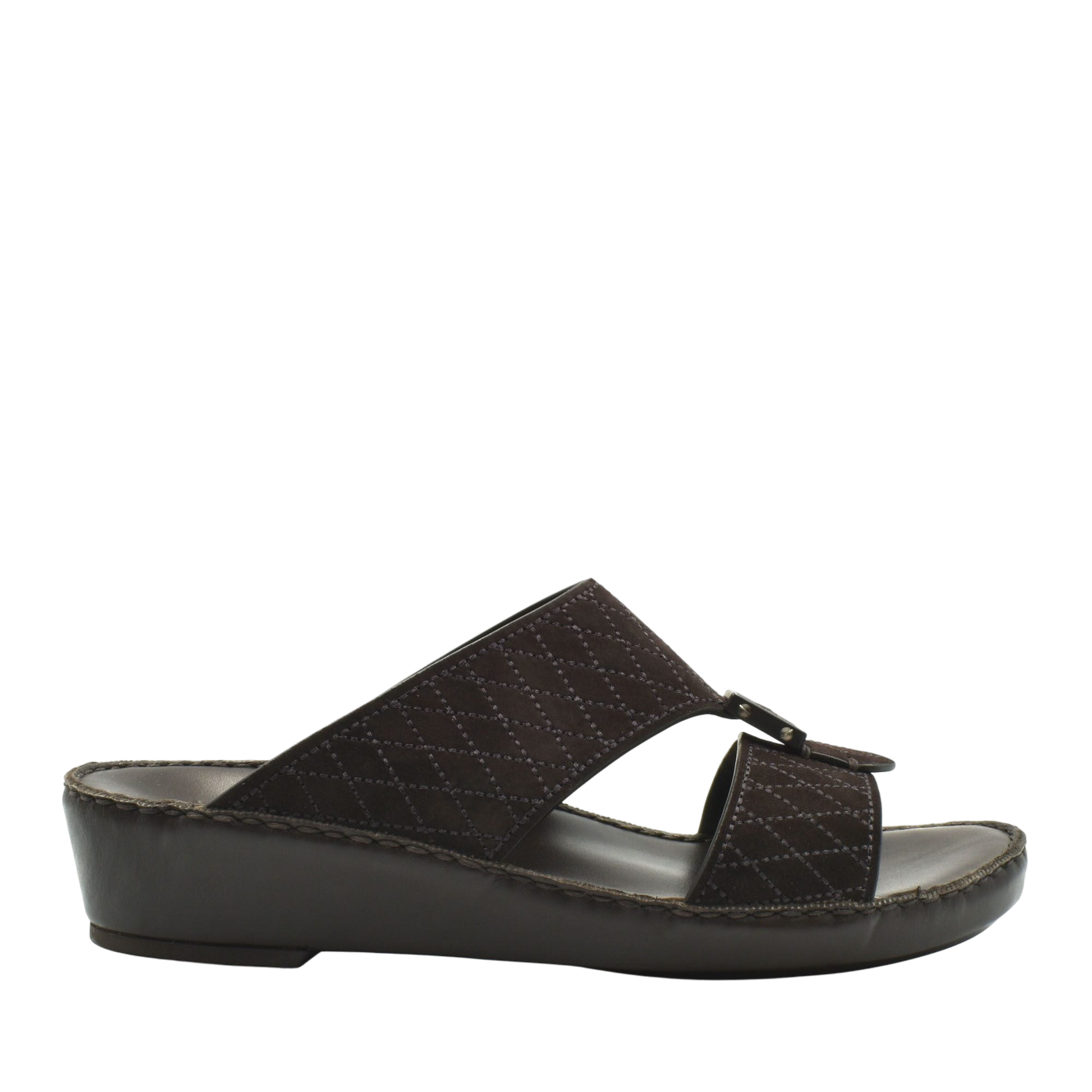 Black premium suede sandals with quilted straps and wedge sole from Private Collection
