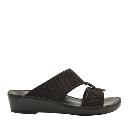 Black premium suede sandals with quilted straps and wedge sole from Private Collection
