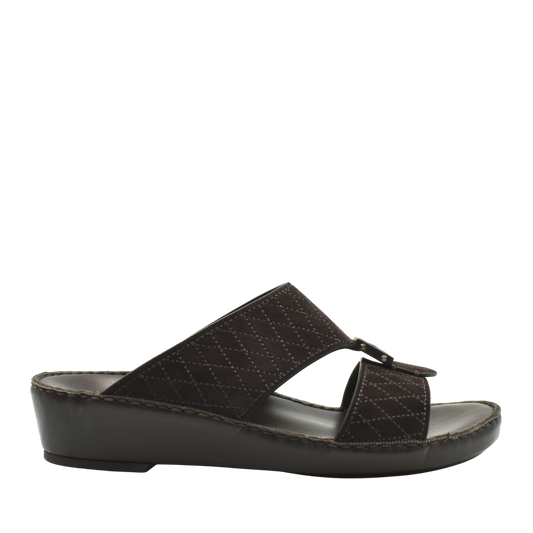 Black premium suede sandals with quilted straps and wedge sole from Private Collection
