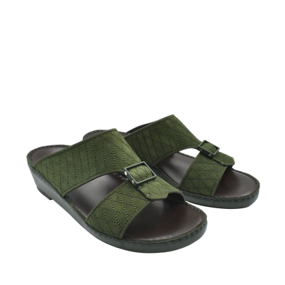 Green premium suede sandals with adjustable buckle straps and cushioned sole for comfort