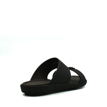 Black slip-on sandal from private collection showcasing prestige casual footwear with comfortable cushioned sole