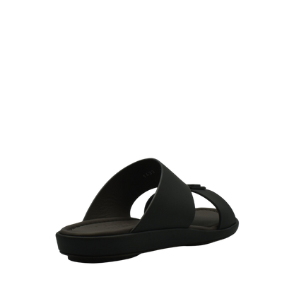 Black slip-on sandal from private collection showcasing prestige casual footwear with comfortable cushioned sole