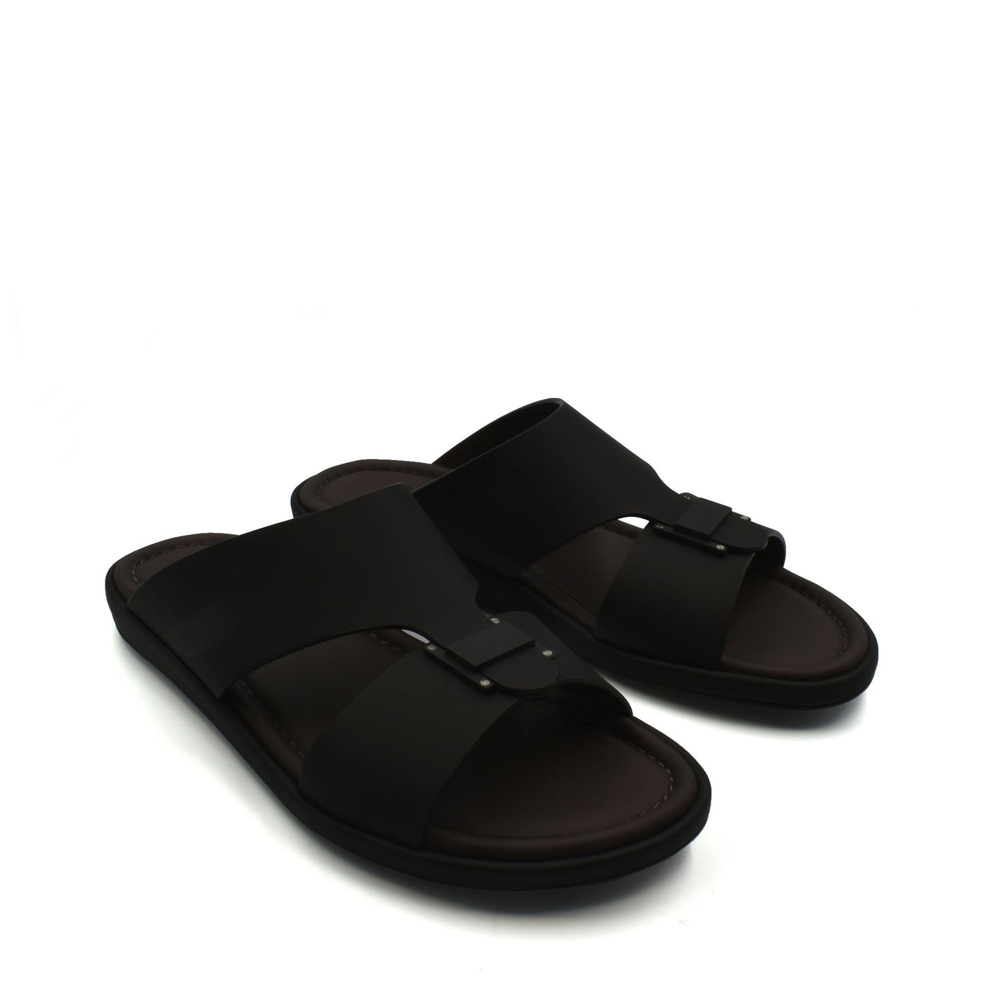 Black slip-on sandals from Private Collection, stylish prestige casual footwear for everyday wear