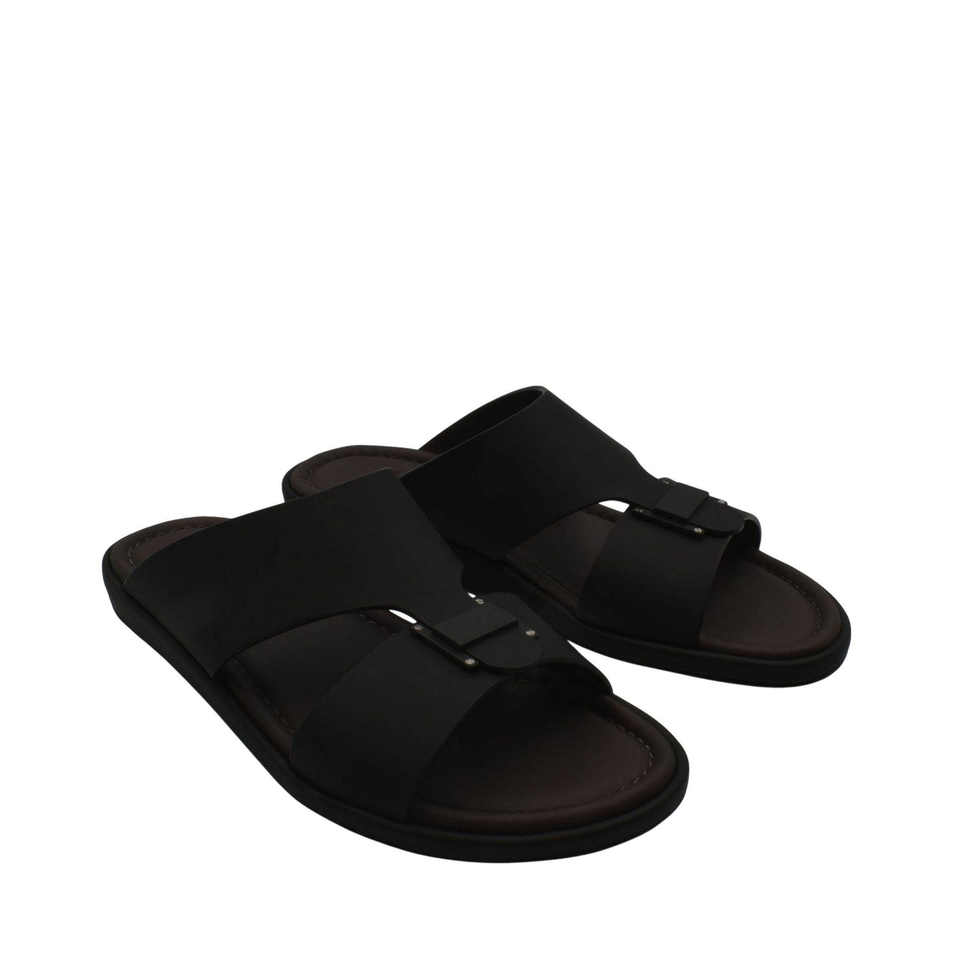 Black slip-on sandals from Private Collection, stylish prestige casual footwear for everyday wear