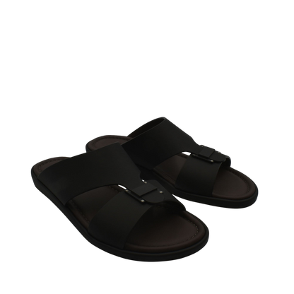 Black slip-on sandals from Private Collection, stylish prestige casual footwear for everyday wear