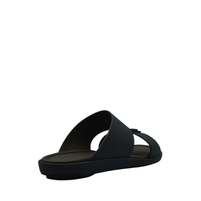 Black slip-on prestige casual footwear sandal with cushioned sole and sleek design