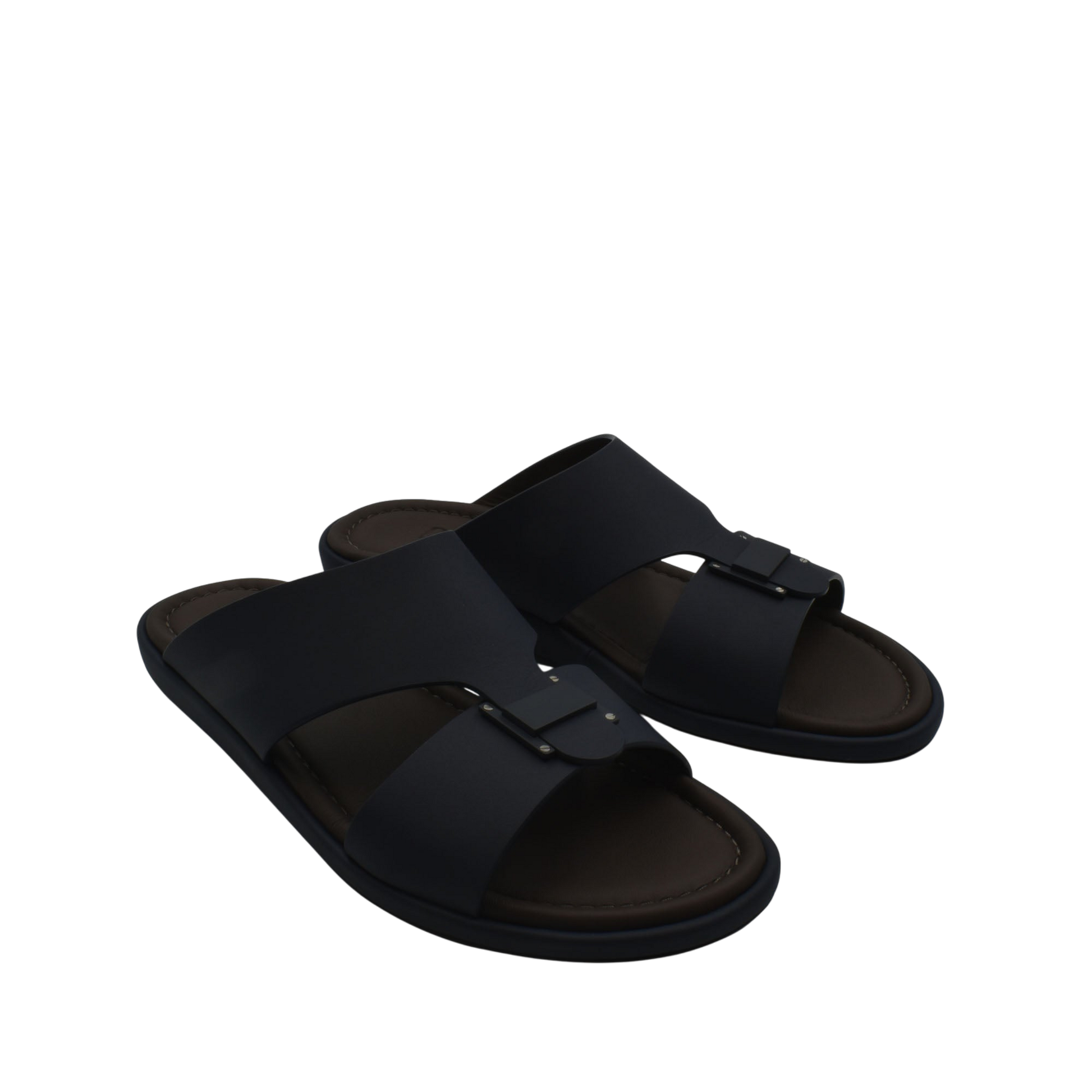 Black leather sandals from Private Collection representing prestige casual footwear with open toe design