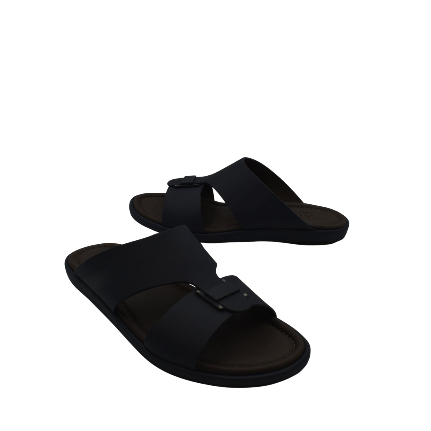 Black slip-on prestige casual footwear with adjustable strap and cushioned sole for comfort