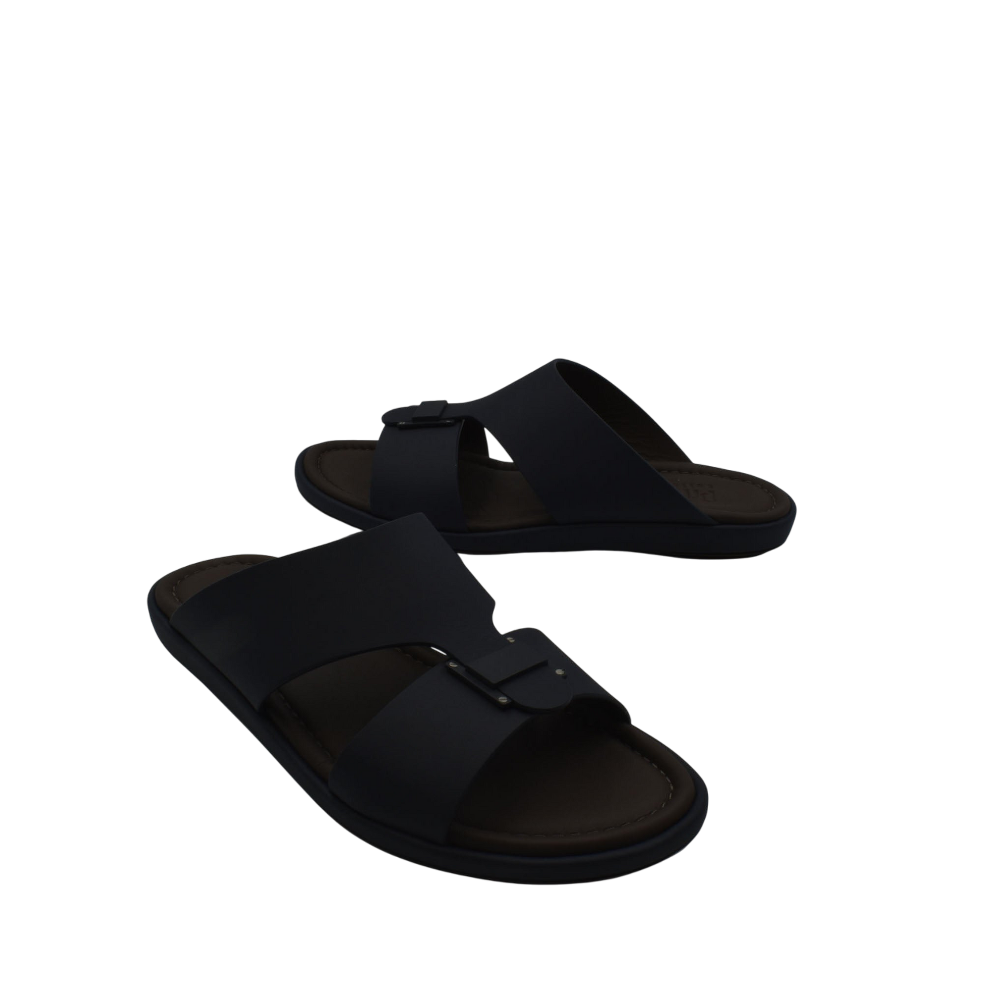 Black slip-on prestige casual footwear with adjustable strap and cushioned sole for comfort