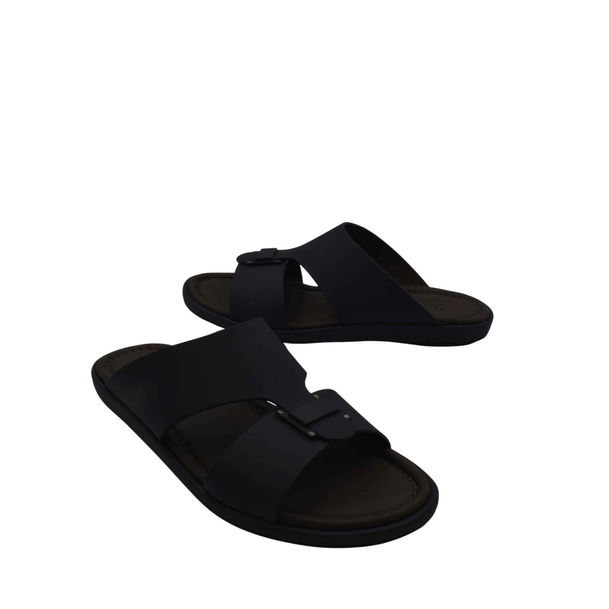 Black slip-on prestige casual footwear with adjustable strap and cushioned sole for comfort