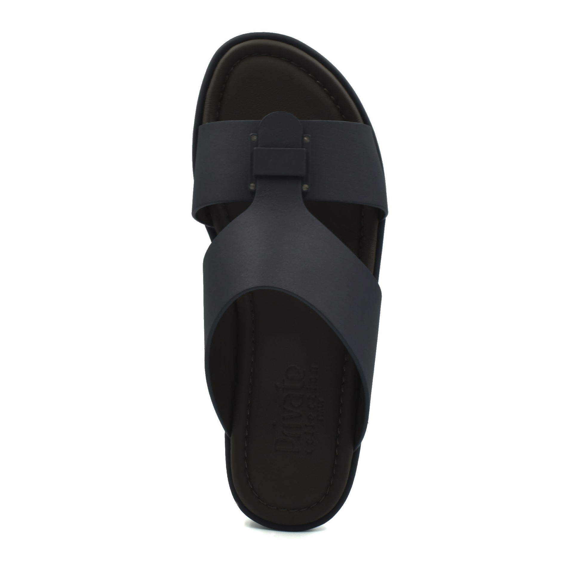 Black slide sandal from Private Collection prestige casual footwear with cross strap design