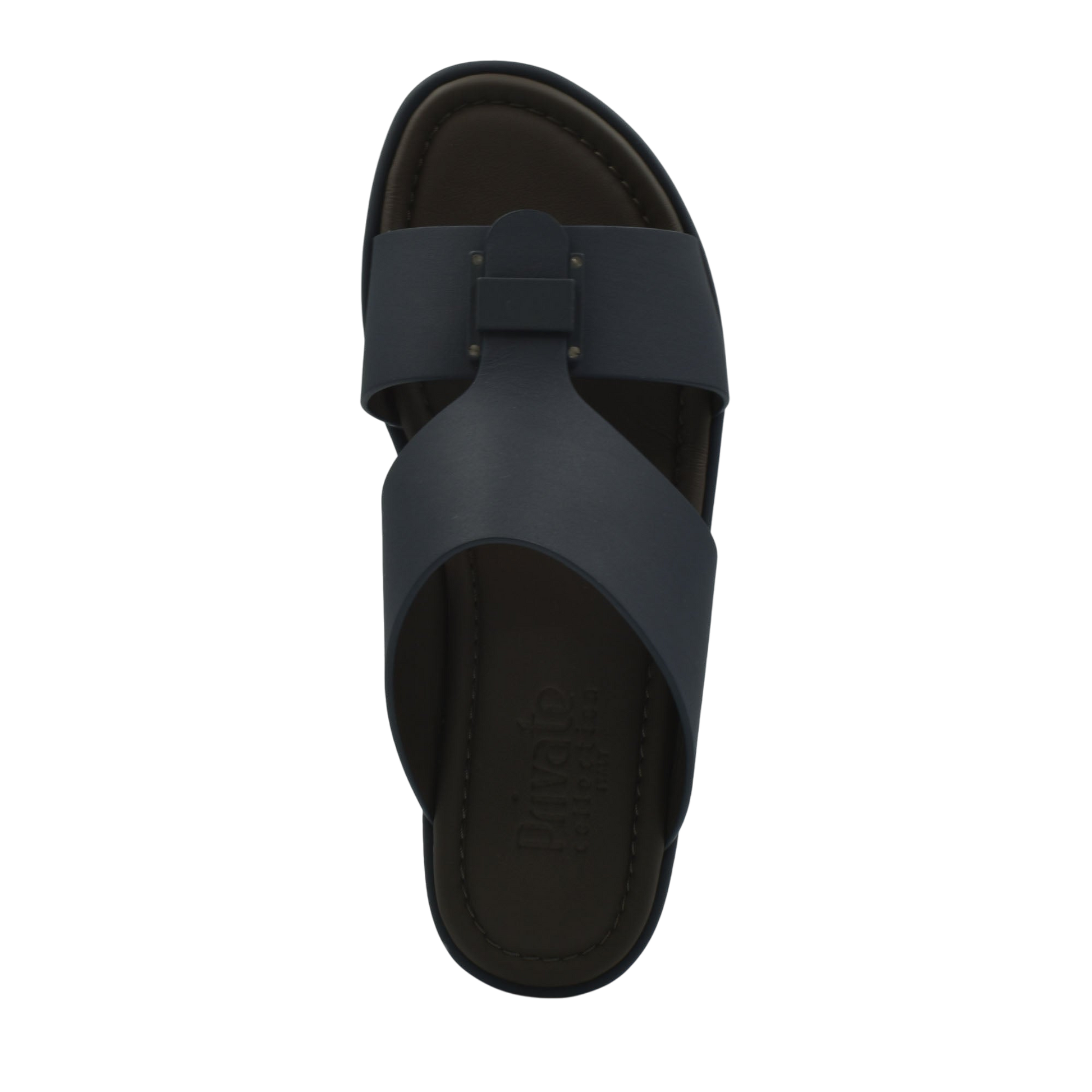 Black slide sandal from Private Collection prestige casual footwear with cross strap design