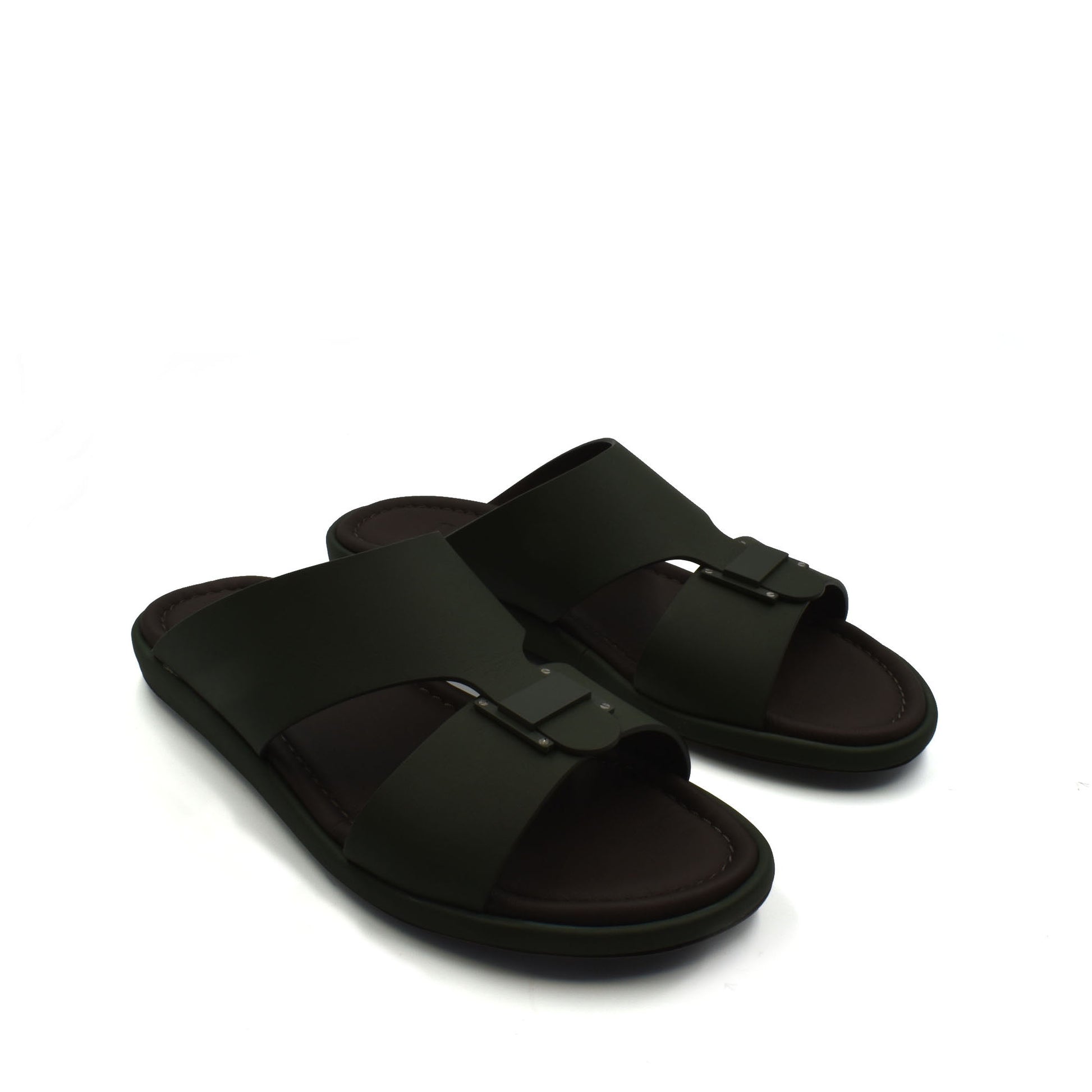 Black slip-on sandals from Private Collection showcasing prestige casual footwear design with comfortable straps