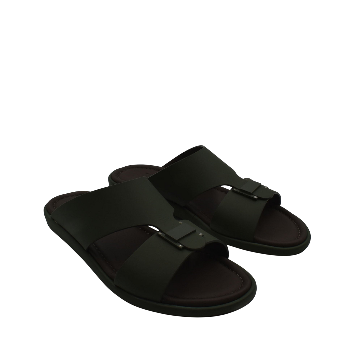 Black slip-on sandals from Private Collection showcasing prestige casual footwear design with comfortable straps