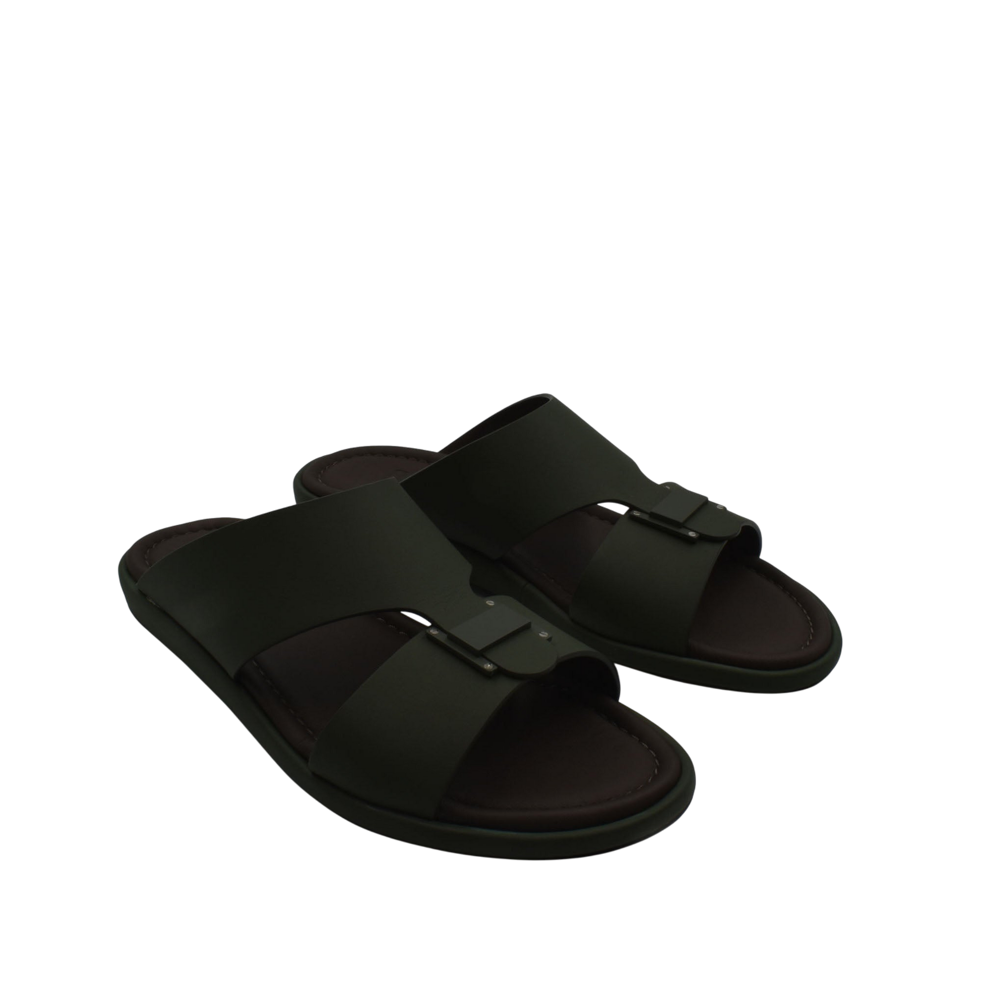 Black slip-on sandals from Private Collection showcasing prestige casual footwear design with comfortable straps
