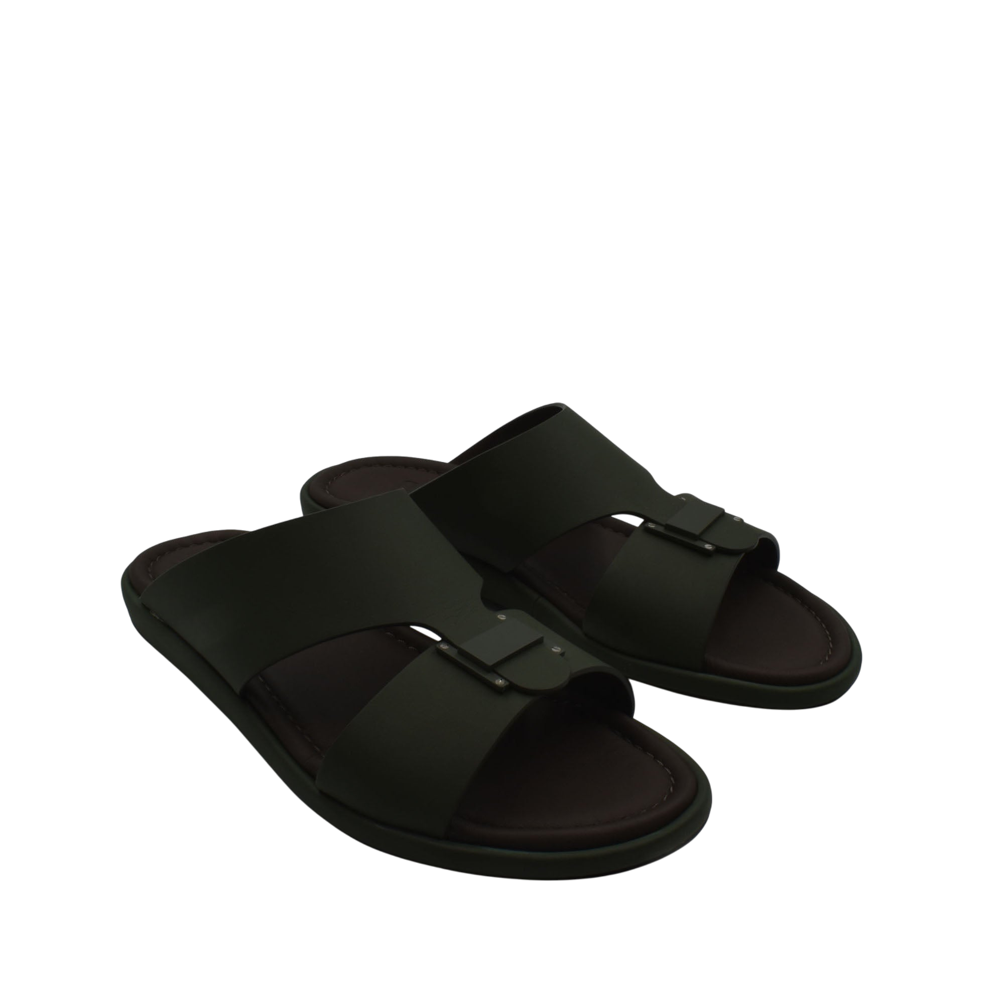 Black slip-on sandals from Private Collection showcasing prestige casual footwear design with comfortable straps