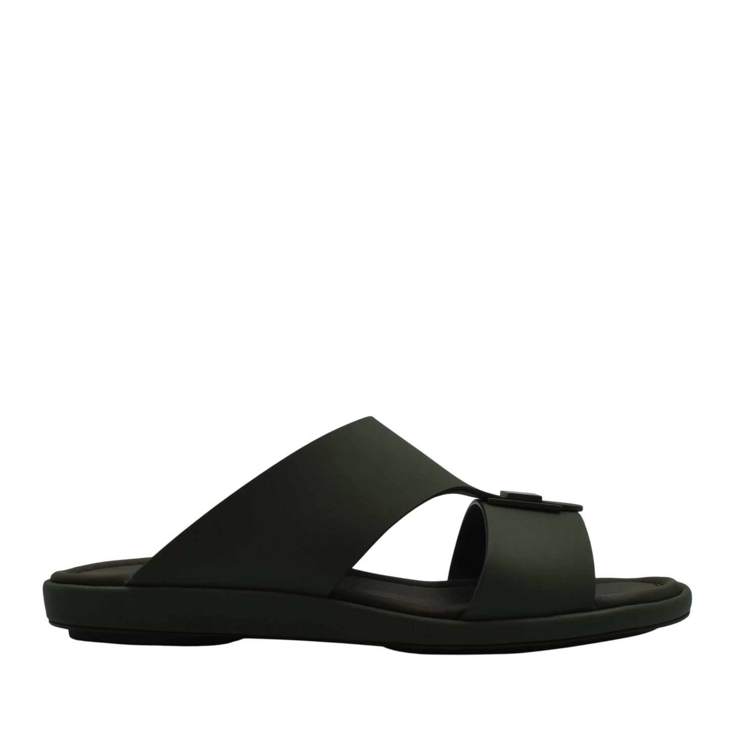 Black slip-on sandal from private collection prestige casual footwear with wide straps and flat sole