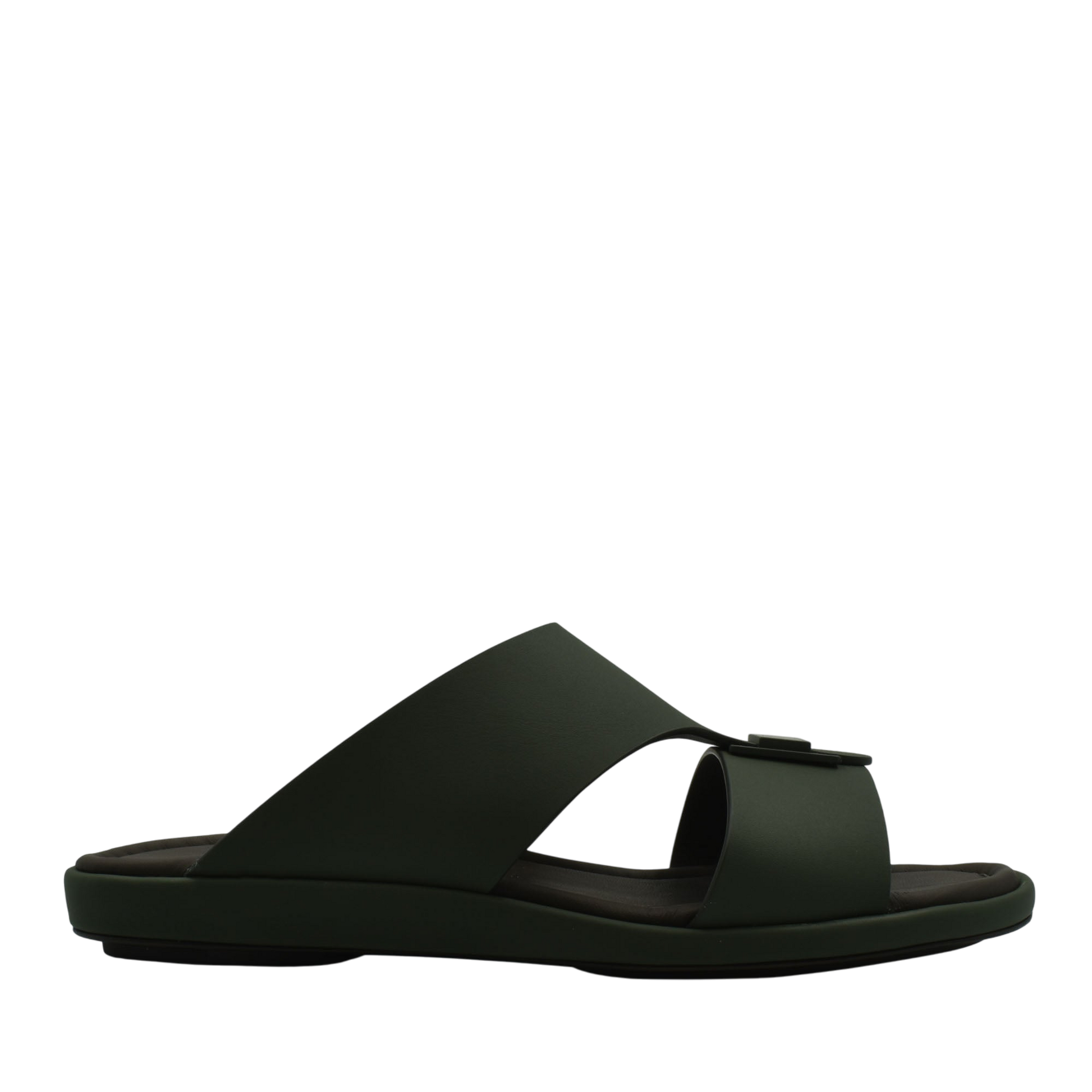 Black slip-on sandal from private collection prestige casual footwear with wide straps and flat sole