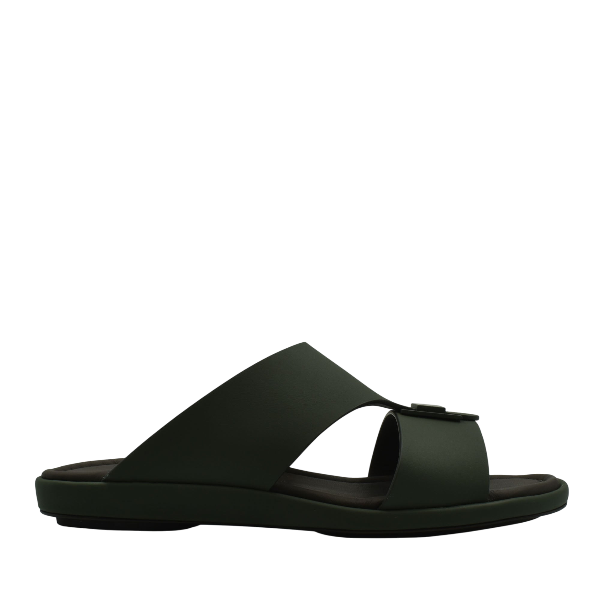 Black slip-on sandal from private collection prestige casual footwear with wide straps and flat sole