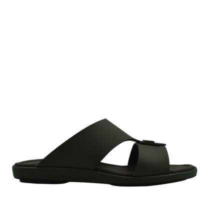 Black slip-on sandal from private collection prestige casual footwear with wide straps and flat sole