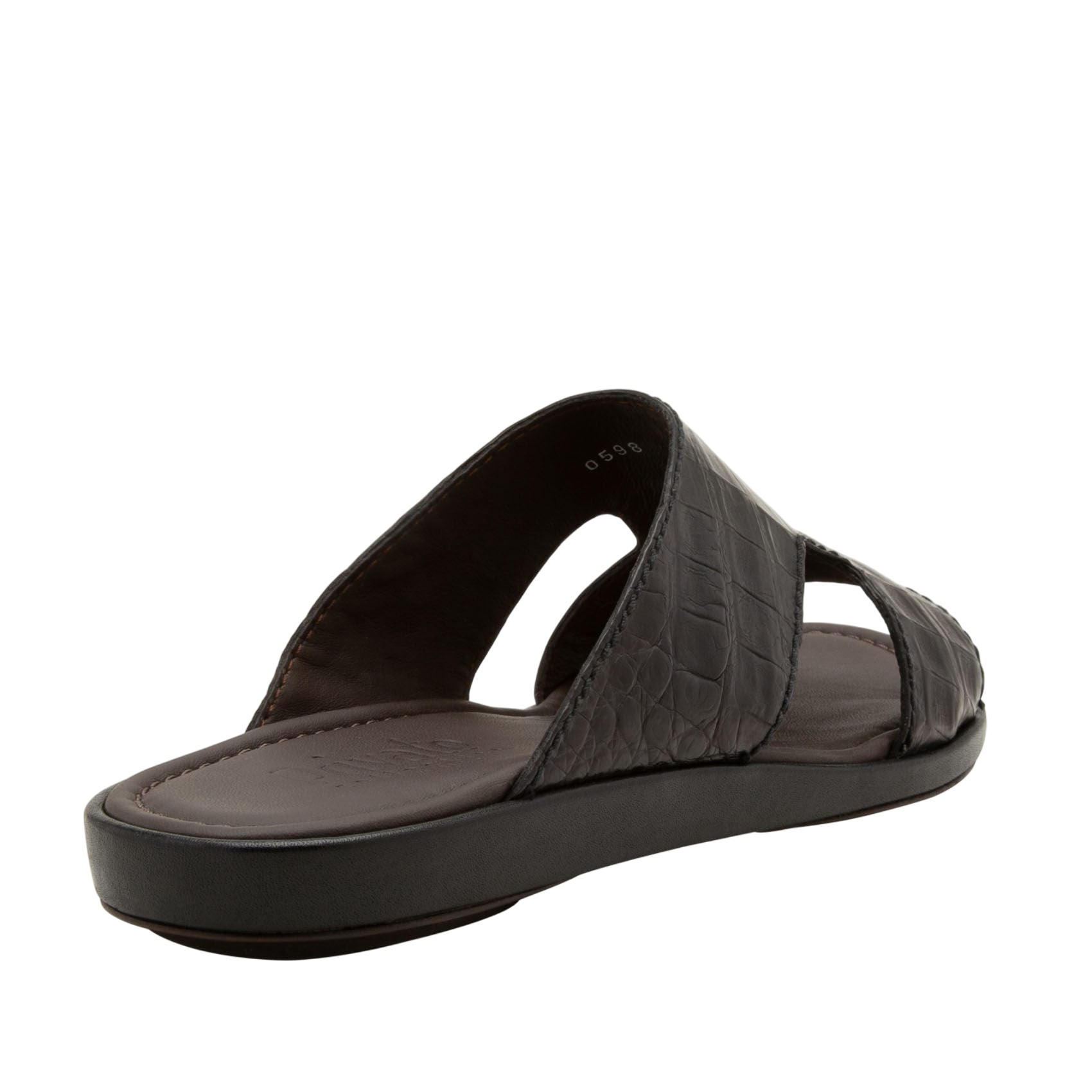 Black leather prestige croco sandals with textured croco pattern and cushioned sole